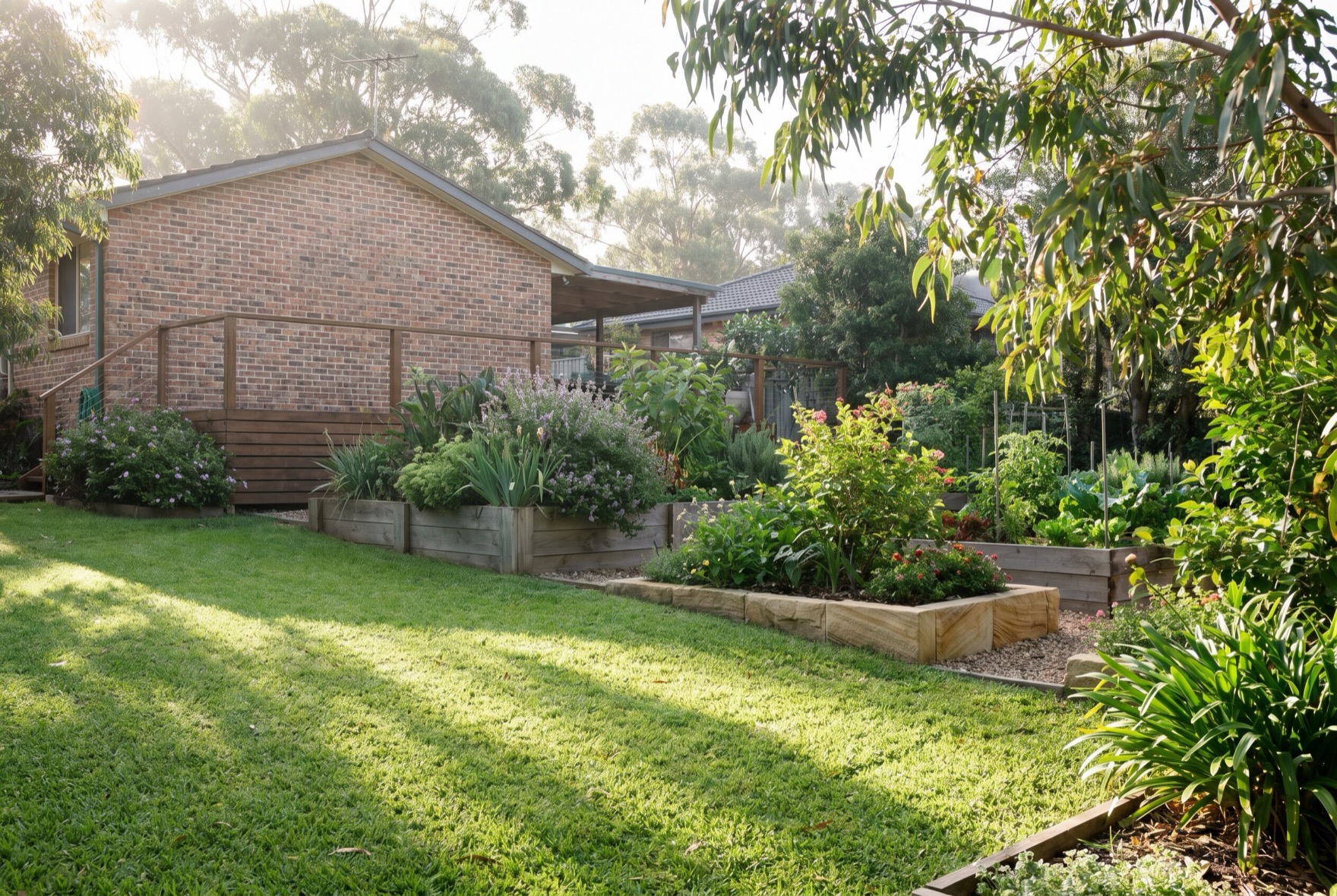 A healthy leafy backyard garden behind a Newcastle home